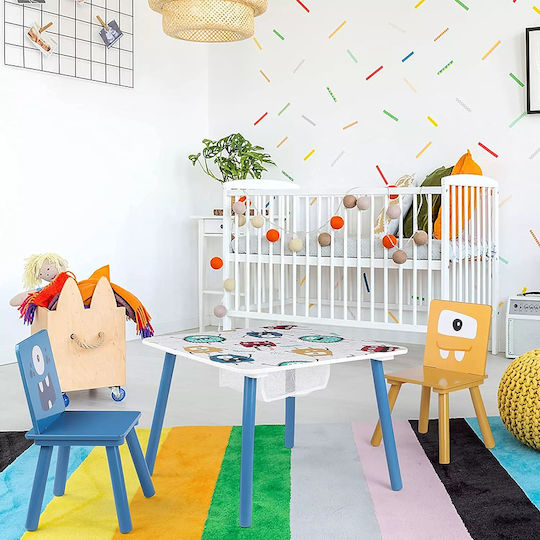 Children's Wooden Table 2 Chairs Set Learning Playing Drawing Feeding Ghosts