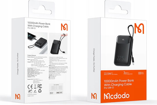 Mcdodo MC-3243 Power Bank 10000mAh 22.5W με Θύρα USB-A και Θύρα USB-C Μαύρο