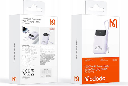 Mcdodo MC-3255 Baterie Externă 10000mAh 22.5W cu Port USB-A și Port USB-C Power Delivery Încărcare Rapidă Violet
