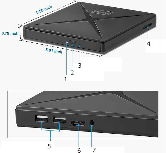 Zenwire External CD/DVD/CD Recorder for Desktop / Laptop Black
