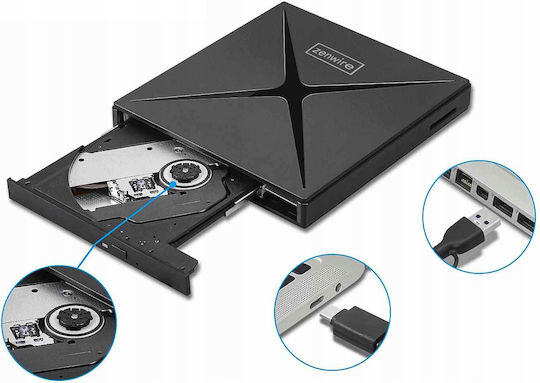 Zenwire External CD/DVD/CD Recorder for Desktop / Laptop Black