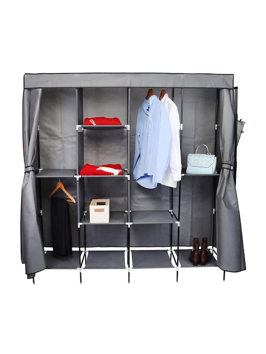 Saska Garden Fabric Wardrobe with Zipper and Shelves in Gray Color 168x45x172cm
