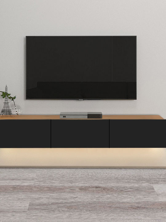 TV Stand Damla with LED Lighting Sapphire Oak - Black L180xW29.5xH29.5cm