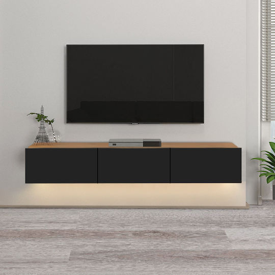 TV Stand Damla with LED Lighting Sapphire Oak - Black L180xW29.5xH29.5cm