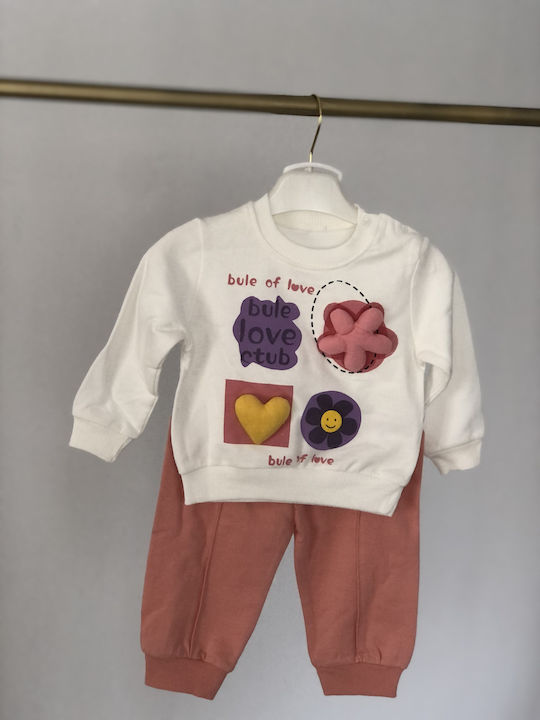 Kardelya Baby Kinder Sweatpants Set - Jogginganzug Λευκό-σομόν 2Stück