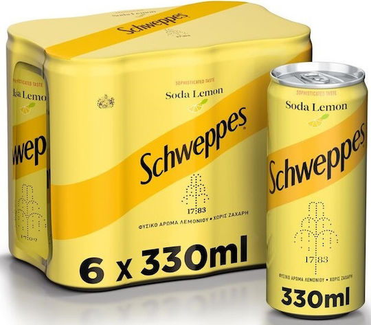 Schweppes Безалкохолна напитка Лимон с Газировка, Без Захар в Кутия 6x330мл