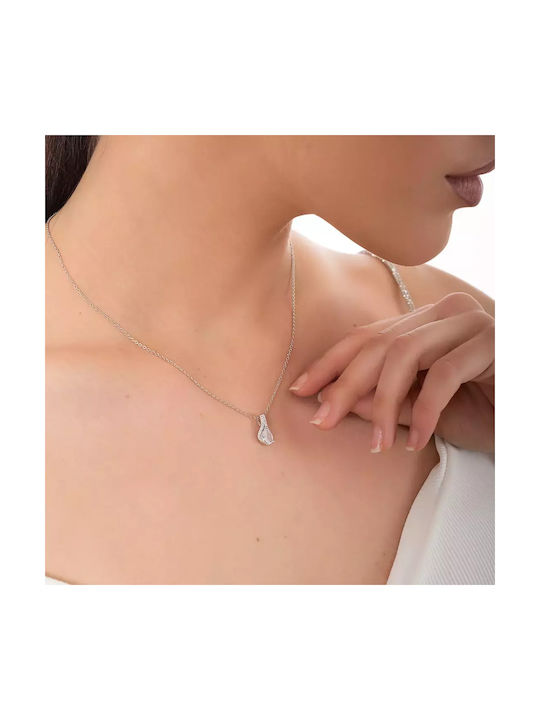 Oxzen Επιπλατινωμένο Necklace with design Tear from Silver with Zircon