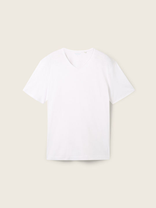 Tom Tailor Men's Short Sleeve T-shirt with V-Neck White