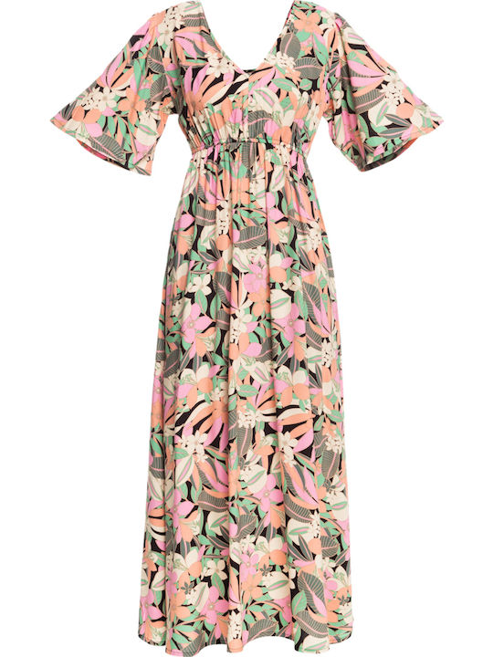 Peaceful Swell Again Summer Maxi Dress with Ruffles Anthracite Pearly Tiles
