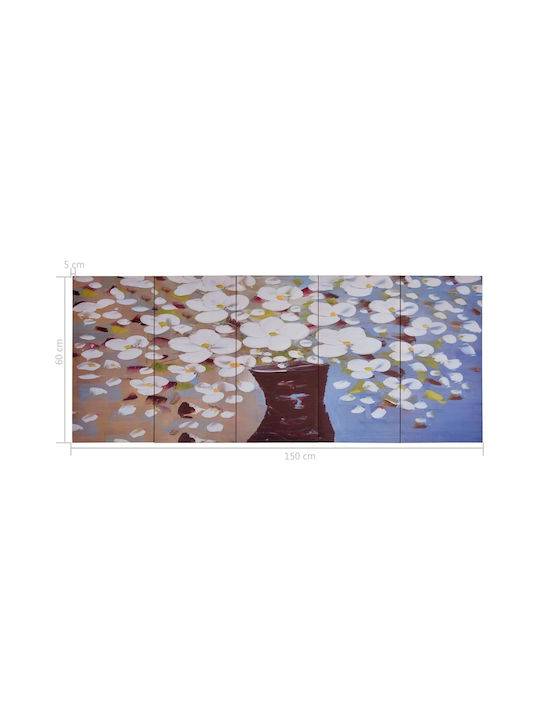 vidaXL Flowers in Vase Fivefold Painting on Canvas 150x60cm