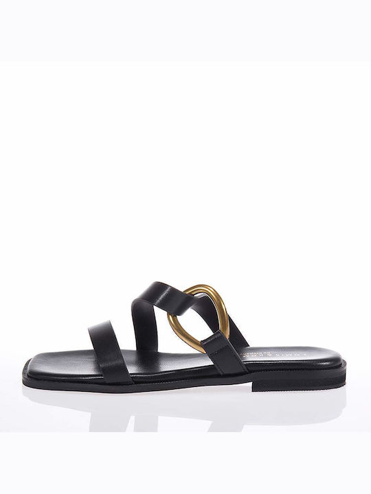 Komis & Komis Leather Women's Flat Sandals in Black Color