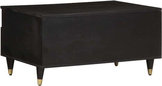 Rectangular Central Coffee Table Made of Solid Wood with Drawers Black M80xW54xH40cm