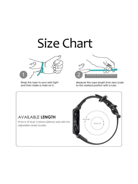 Samsung Galaxy Watch Active 2 20mm Gear S3 Nylon Drei-Ring Uhrenarmband Schwarz