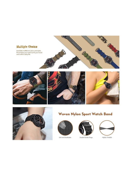 Samsung Galaxy Watch Active 2 20mm Gear S3 Nylon Drei-Ring Uhrenarmband Schwarz