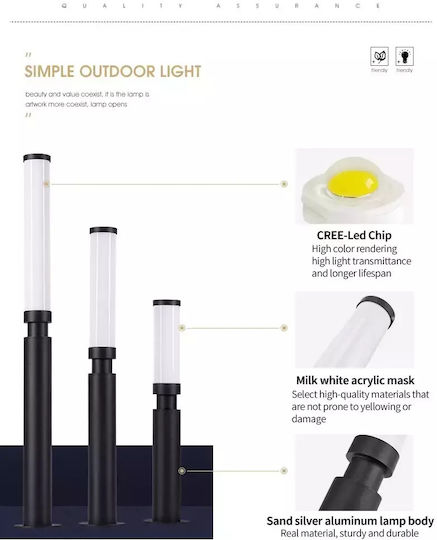 Solarleuchte Boden Column 6W mit Warmes Weiß Licht 3000K IP64 60cmx7.5cmx12.5cmcm