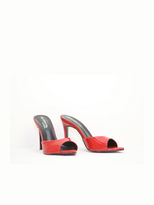 Anteos Leder Mules mit Absatz in Rot Farbe