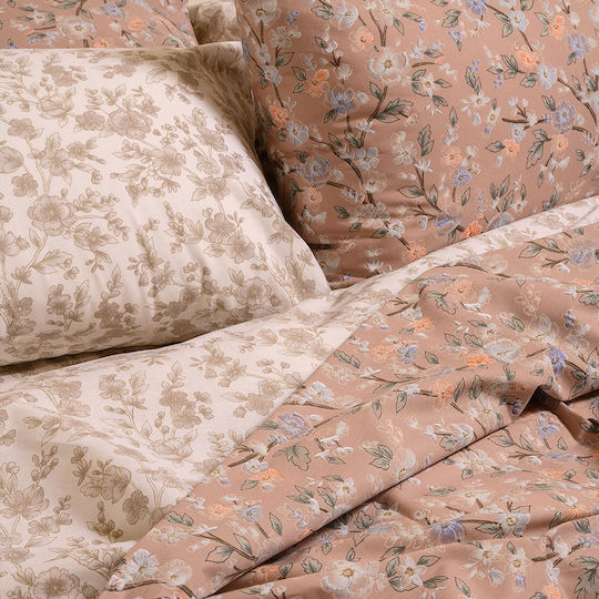 Melinen Sheet Set with 2 Pillowcases King Size with Elastic 180x200+32cm. Mini Amy Beige 3pcs