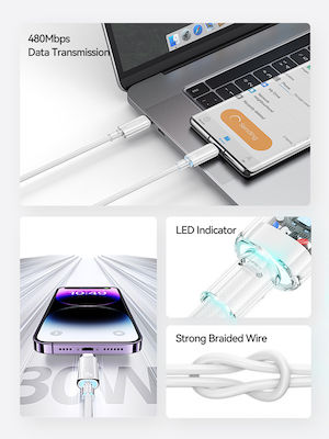 Usams Us-sj659 LED / Braided USB-C to Lightning Cable 30W Μπλε 1.2m (SJ659USB03)