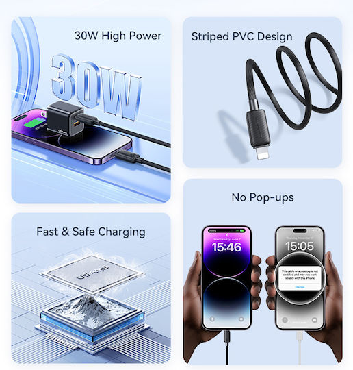Usams Us-sj692 USB-C to Lightning Cable 30W Μαύρο 1m (SJ692USB01)