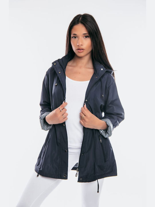 Dress Up Women's Short Lifestyle Jacket for Winter with Hood Blue