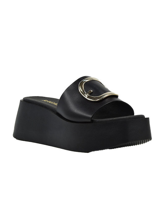 Ragazza Women's Leather Platform Wedge Sandals Black