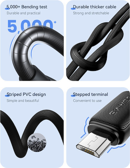 Usams Us-sj690 Regular USB 2.0 to micro USB Cable Μαύρο 1m SJ690USB01 1τμχ