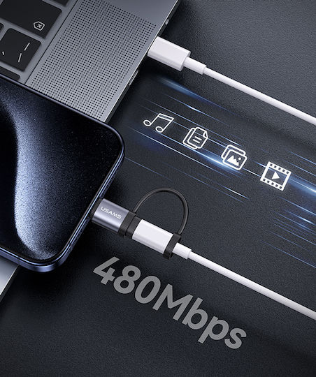 Usams Us-sj677 Конвертор USB-C мъжки към USB-C женски Сив 1бр