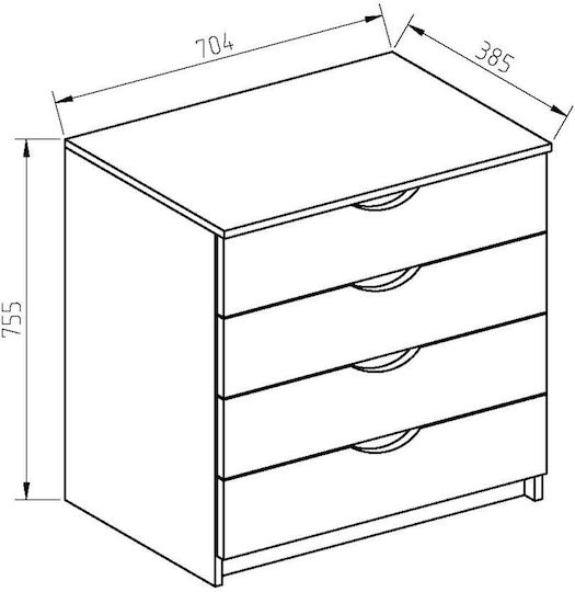 Детска гардеробна шкафче с 4 чекмеджета 75.5x43x70.5бр