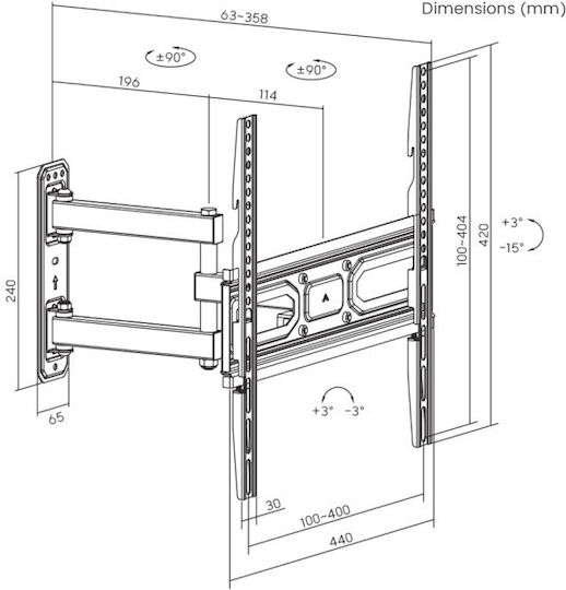 Sbox PLB-3644-2 Suport TV de perete până la 55" și 35kg Argintiu