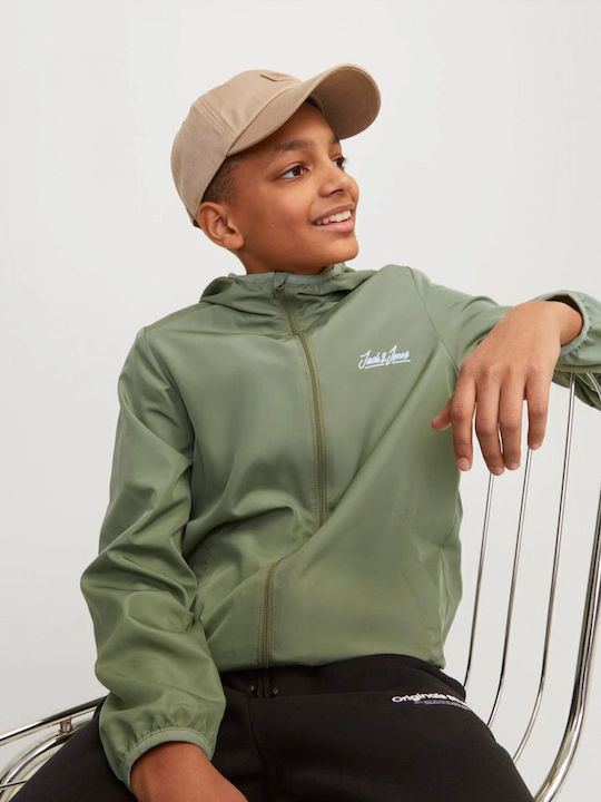 Waterproof Kids' Casual Jacket Short Windproof with Lining & Hood Oil Green