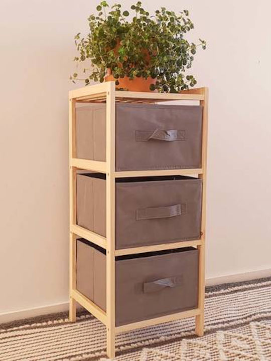 Bathroom furniture with 3 fabric shelves Floor Bathroom Shelf Wooden with 3 Shelves 27.5x25.4x65cm Gray