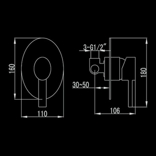 Karag Sinar Built-in Faucet Mixer for Shower 1 Exit Chrome