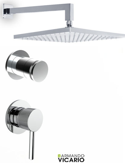 Armando Vicario Industrial Built-in Mixer & Diverter Set for Shower 3 Exits Silver
