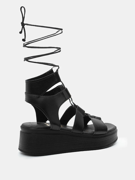 Luigi Flatforms Synthetic Leather Gladiator Women's Sandals Black