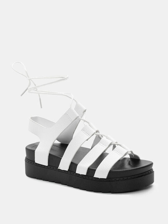 Luigi Flatforms Synthetic Leather Lace-Up Women's Sandals White