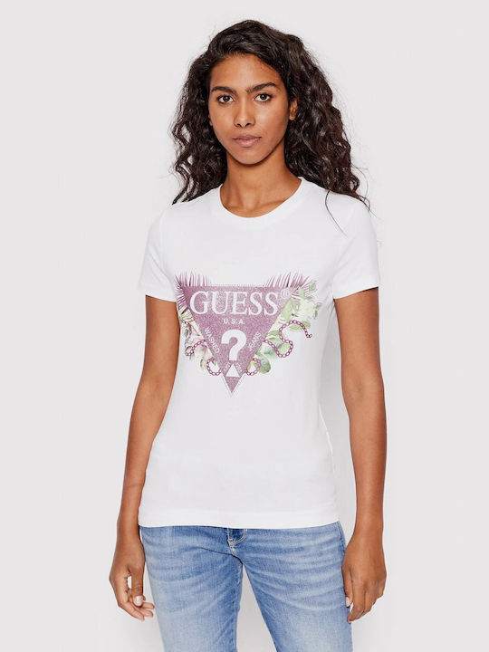 Guess Bluza de Damă din Bumbac Mâneci scurte Alb