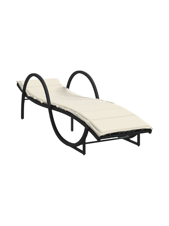 Liegestuhl Rattan mit Kissen Schwarz 2Stück 199x60x42cm.