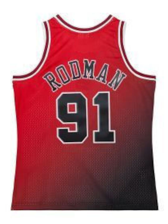 Mitchell & Ness Chicago Bulls 1997 Dennis Rodman Ανδρική Αθλητική Μπλούζα Αμάνικη Κόκκινη