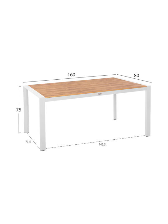 Маса Външно Пространство Алуминиево Goya Бял 160x80x75бр