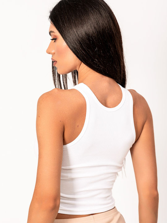 Γυναικείο Crop Top Βαμβακερό με Τιράντες Λευκό