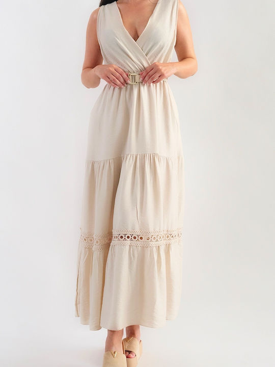 Naty Beige Maxi Dress with Belt