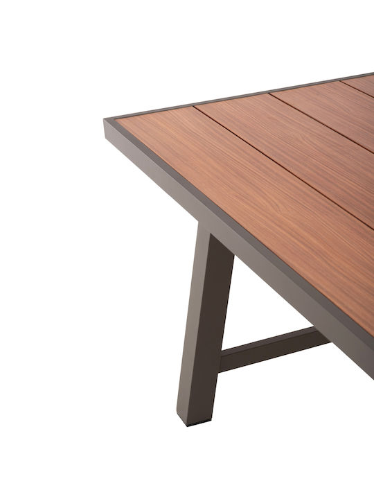 Gobar Outdoor Dinner Free Standing Table with Wood Surface and Aluminum Frame Beige 70x70x75cm