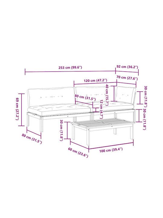 Set Cameră De Zi Pentru Exterior 3 Piese Maro Cu Perne