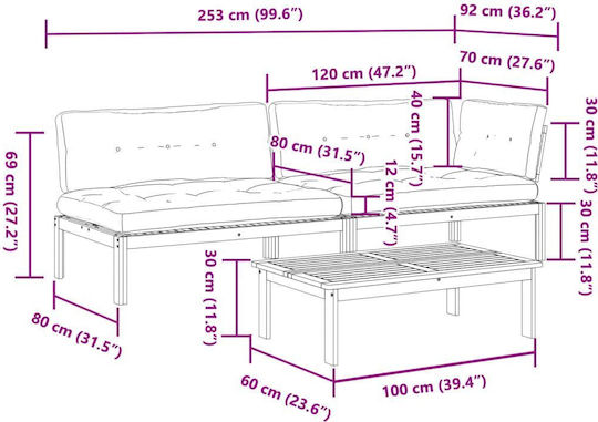 Garten- und Outdoor-Möbelsets 3 Stück Braun mit Kissen