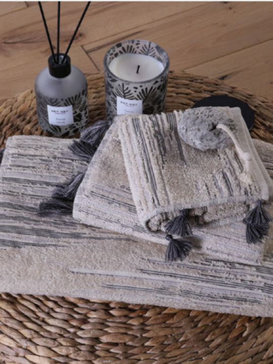 Nef-Nef Homeware Hand Towel Premium Halfway 30x50cm Beige/Black Weight 550gr/m²