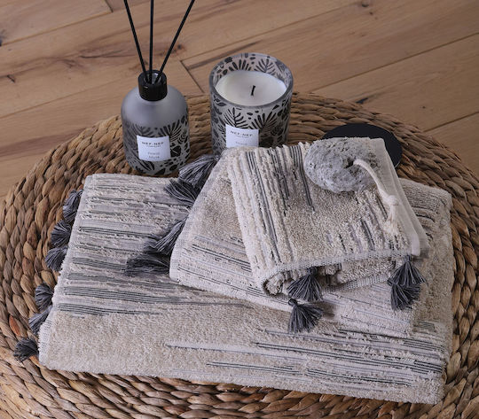 Nef-Nef Homeware Πετσέτα Χεριών Premium Halfway 30x50εκ. Beige/Black Βάρους 550gr/m²