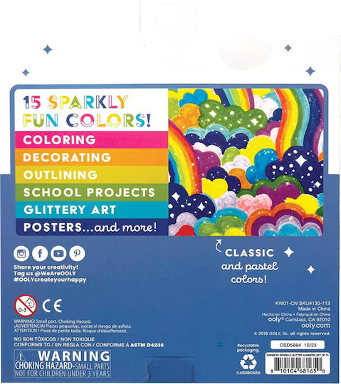 Rainbow Sparkle Glitter Markers Set 15 Colors