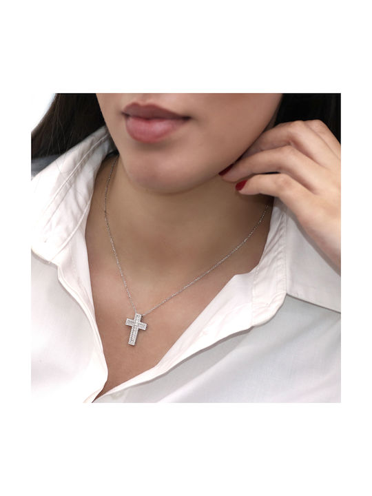 Weißgold Kreuz 18K mit Kette