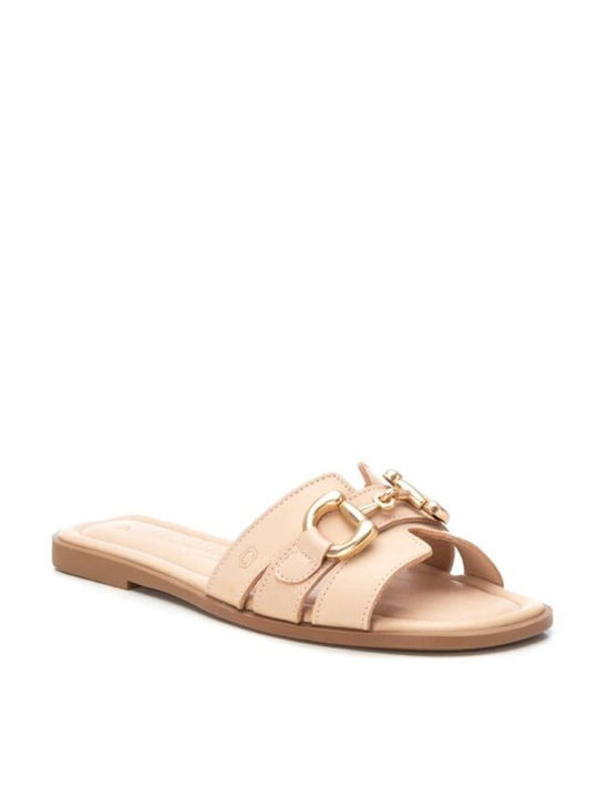 Carmela Footwear Leather Women's Flat Sandals in Beige Color