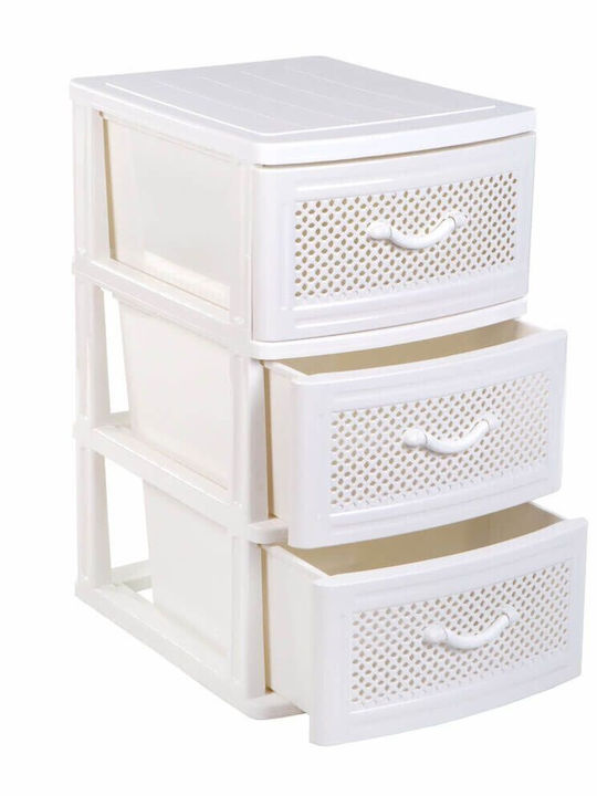 Homeplast Tara Perforated Kitchen Trolley Plastic 3-Tier White 50x40x77cm